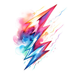Watercolor Colorful doodle drawing thunder water color on white and transparent background