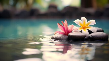 Soothing zen background with pebbles and flowers