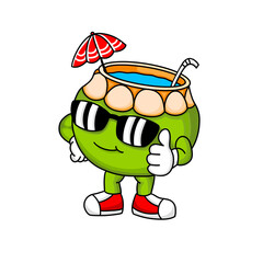 Cool green coconut mascot illustration