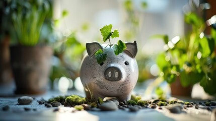 the concept of financial growth with an image of a piggy bank sprouting green leaves, symbolizing the flourishing nature of disciplined savings