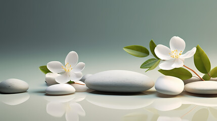Fototapeta na wymiar Soothing zen background with pebbles and flowers