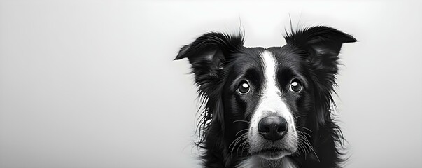 A beautiful black and white border collie posing on a white background. Concept Pet Portraits, Black and White Photography, Border Collie, Studio Photoshoot, Animal Poses