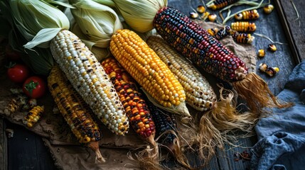 the cultural richness of roasted corn with an image featuring different global varieties, each reflecting the unique flavors and culinary traditions
