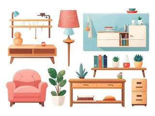 Living room furniture. Furniture in flat style. Vector illustration.