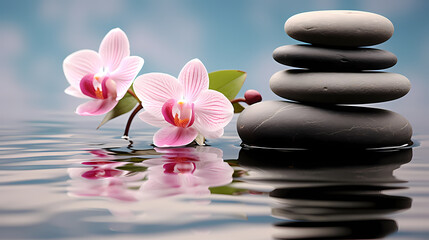 Soothing zen background with pebbles and flowers
