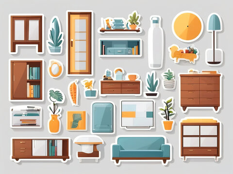 Furniture icons set with furniture and interior elements isolated vector illustration
