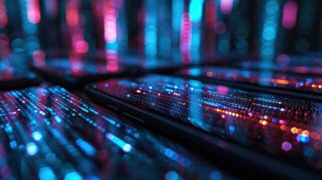 the importance of data encryption in mobile devices with an image of encrypted data streams flowing securely through smartphones