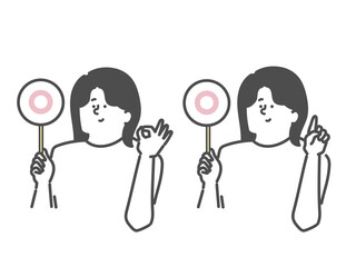 女性介護士のマルイラスト（⚪︎）OK　指差し