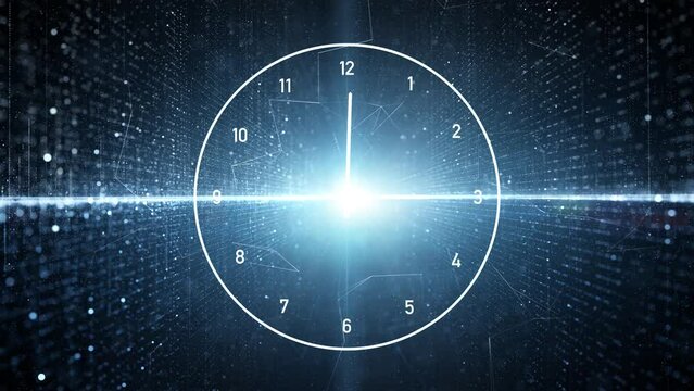 Futuristic cyberspace with infinity analog clock looping animation.