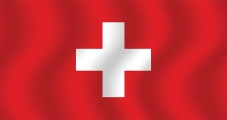 Obraz premium Flat Illustration of Switzerland flag. Switzerland national flag design. Switzerland Wave flag. 