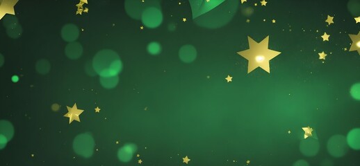 Abstract green bokeh background with stars. Festive illustration.