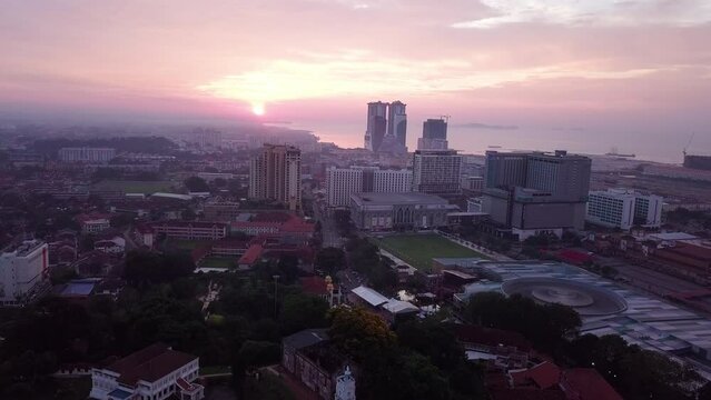 Melaka (Malacca) city sunrise aerial view, Malaysia
