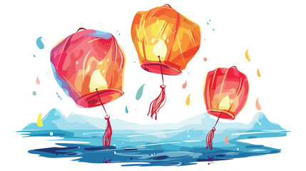 Illustration of the floating of lanterns freehand 