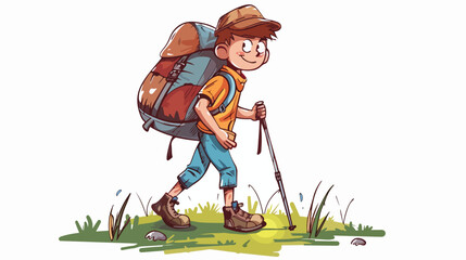 Illustration of the hiking boy freehand draw cartoon