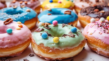 Vibrant Iced Doughnuts Assortment - Sugary perfection on display