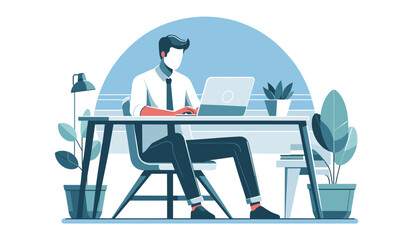 Concept of image of a person working remotely from home .Vector illustration.