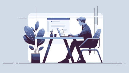 Concept of image of a person working remotely from home .Vector illustration.