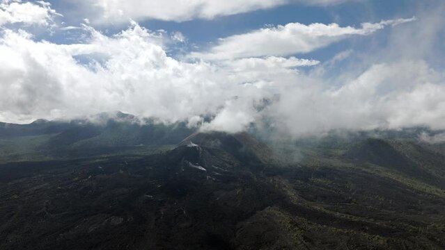 DRONE SHOT: FLYING THROUGH CLOUDS AT PARICUTIN VOLCANO IN MICHOACAN