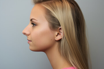Side view of young woman with aquiline nose - obrazy, fototapety, plakaty