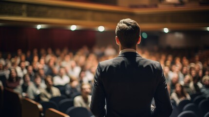  A speaker giving a lecture to an audience in an auditorium