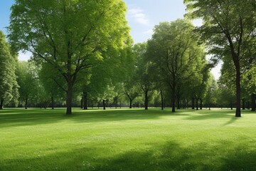 Fototapeta premium A vibrant illustration depicts lush green grass in a picturesque garden, evoking the tranquility of nature in summertime