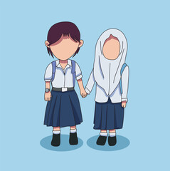 school children uniform in Thailand.cartoon character vector.