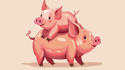 Pink pig freeloading piggybacking on beige background