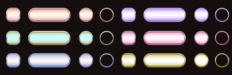 Set of different size web buttons for mobile, web, or video games. GUI elements. Vector Isolated on a black background