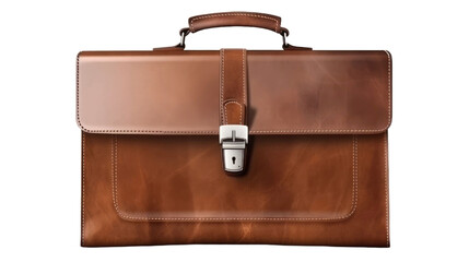 Vintage brown leather briefcase isolated on transparent a white background