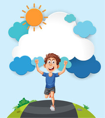 Happy boy with arms raised enjoying the outdoors