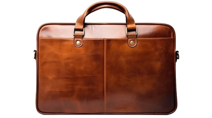 Vintage brown leather briefcase isolated on transparent a white background