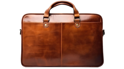 Vintage brown leather briefcase isolated on transparent a white background
