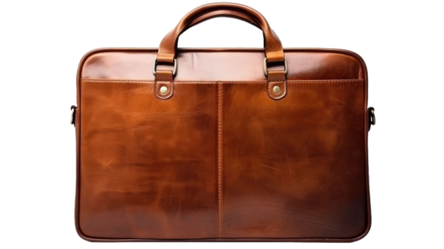 Vintage brown leather briefcase isolated on transparent a white background