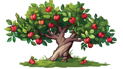Scenery of the apple tree. freehand draw cartoon vector