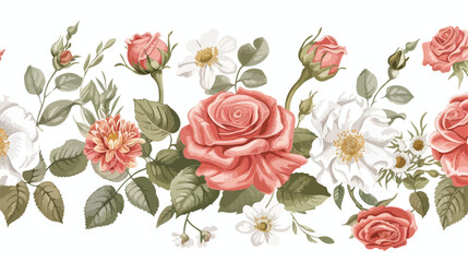 Seamless horizontal border with cute roses
