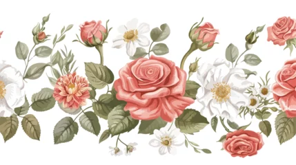 Behang Seamless horizontal border with cute roses © Hyper