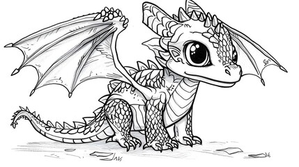 Baby dragon coloring page for kids
