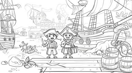children coloring on the theme of pirates 