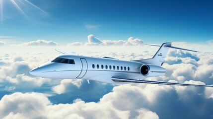  Business jet airplane flying on high altitude