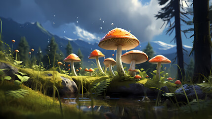 Mushrooms in the forest after the rain