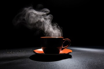  a cup of steaming hot drink releases fragrant steam, offering a comforting respite from the darkness.