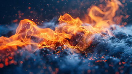 Intense Flames and Sparks Against Dark Background, Abstract Concept of Heat, Danger, and Beauty