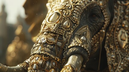 The intricate designs on the elephants armor reflect the grandeur and sophistication of the Mauryan Empire. - obrazy, fototapety, plakaty