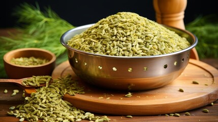 Fennel seeds strained through a sieve