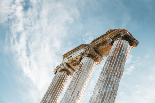 Antique columns of the Temple of Zeus in the ancient city of Aizanoi,Turkey