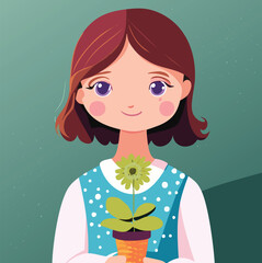 girl with holding plant