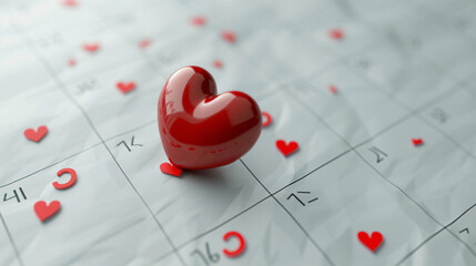 3d render Calendar with heart symbol