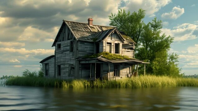 house on the lake. 4k video animation