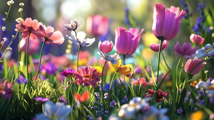 Foto auf Alu-Dibond 3d rendering of spring flowers wallpapers © Jafger