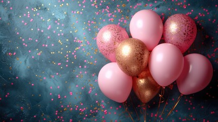 Festive Balloons and Confetti for Birthday Celebration on Dark Background